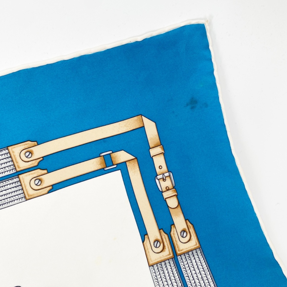 Celine Vintage 100% Silk Large Teal Bridle Horse Saddle Equestrian Scarf - Picture 10 of 14